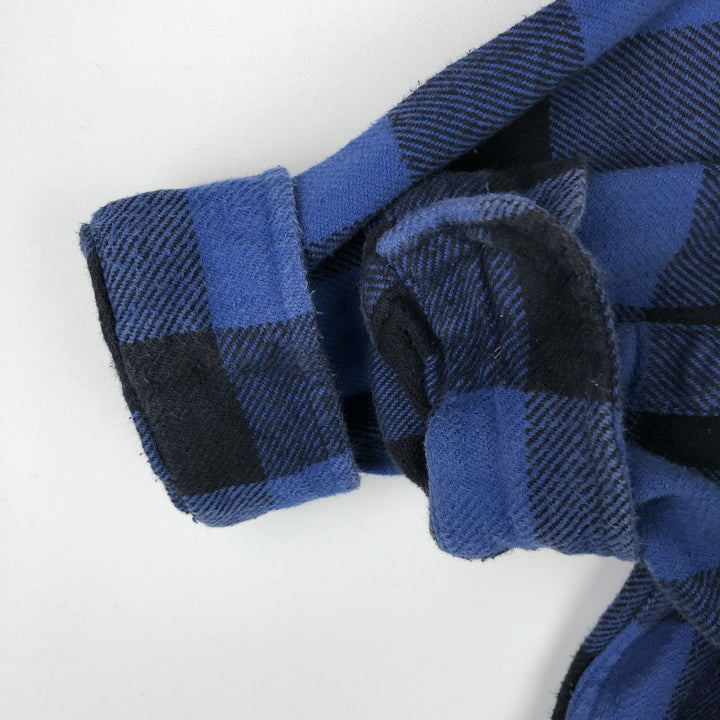 FIELDandSTREAM Buffalo Check Long-Sleeve Heavy Flannel Check Shirt (Men's Size L) cotton blue type Vintage Second Hand
