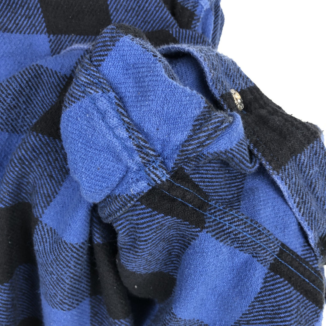 FIELDandSTREAM Buffalo Check Long-Sleeve Heavy Flannel Check Shirt (Men's Size L) cotton blue type Vintage Second Hand