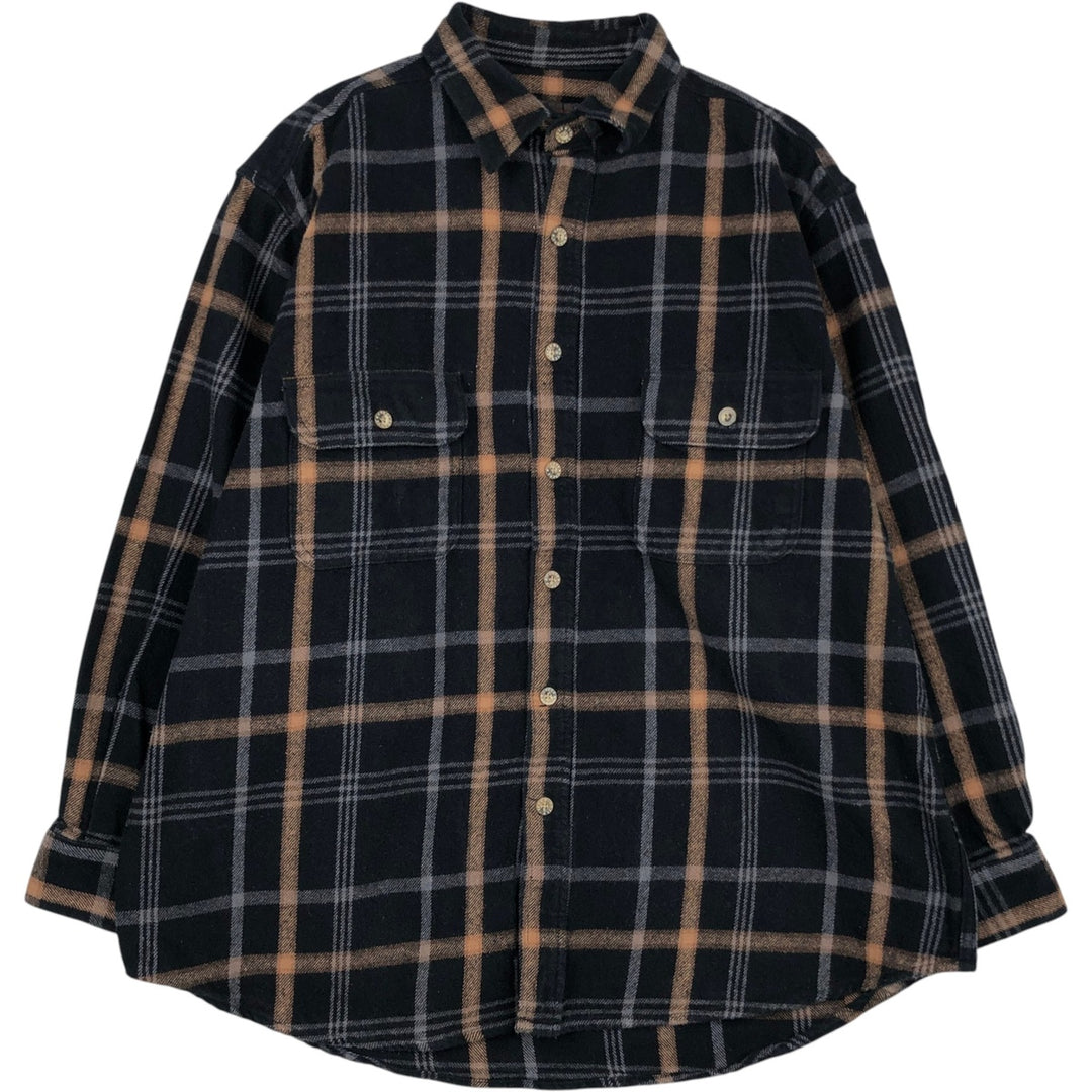 Moose Creek Check Pattern Long Sleeve Heavy Flannel Check Shirt, Men's XL (approx.) cotton black type Vintage Second Hand