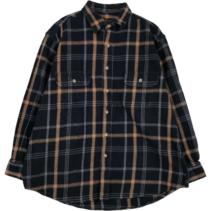 Moose Creek Check Pattern Long Sleeve Heavy Flannel Check Shirt, Men's XL (approx.) cotton black type Vintage Second Hand