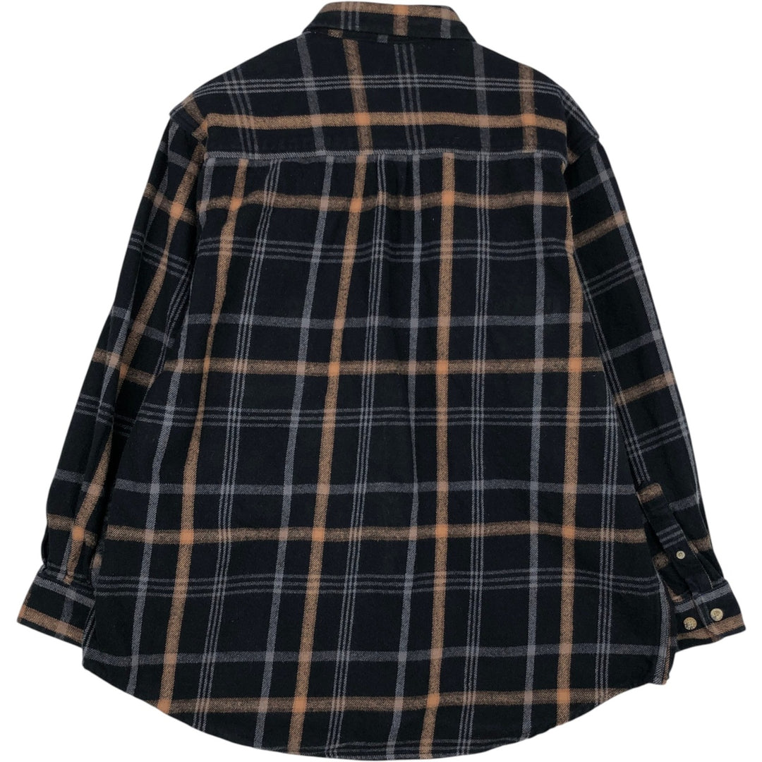 Moose Creek Check Pattern Long Sleeve Heavy Flannel Check Shirt, Men's XL (approx.) cotton black type Vintage Second Hand