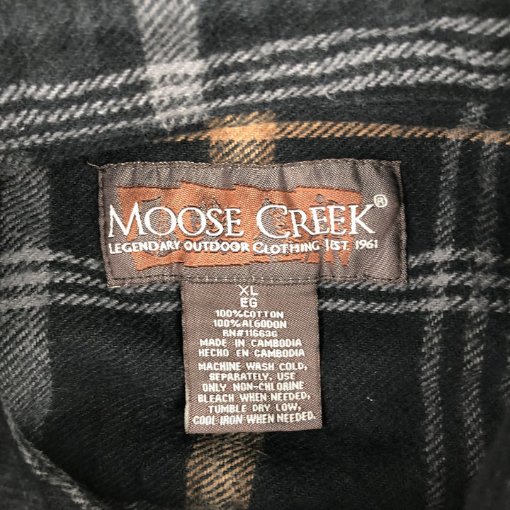 Moose Creek Check Pattern Long Sleeve Heavy Flannel Check Shirt, Men's XL (approx.) cotton black type Vintage Second Hand