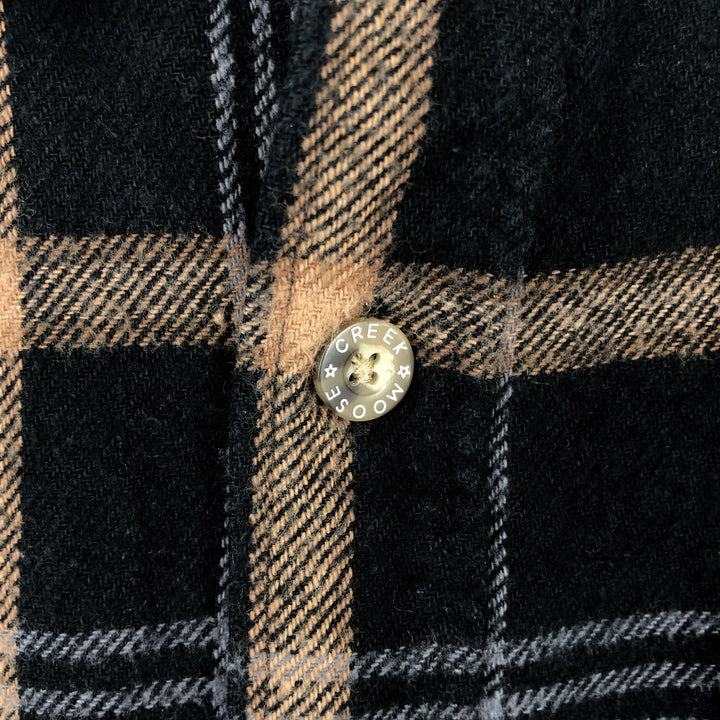 Moose Creek Check Pattern Long Sleeve Heavy Flannel Check Shirt, Men's XL (approx.) cotton black type Vintage Second Hand