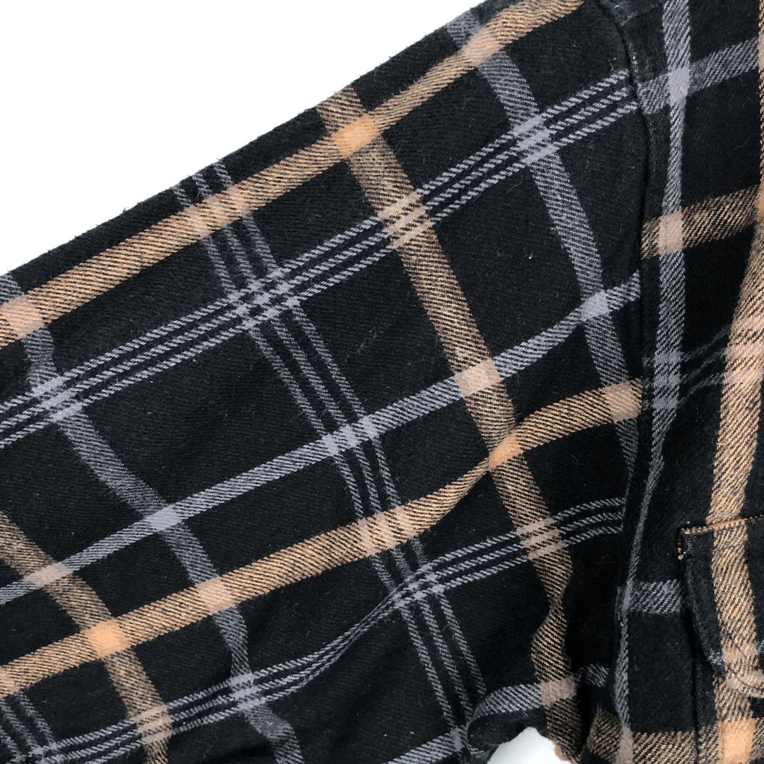 Moose Creek Check Pattern Long Sleeve Heavy Flannel Check Shirt, Men's XL (approx.) cotton black type Vintage Second Hand