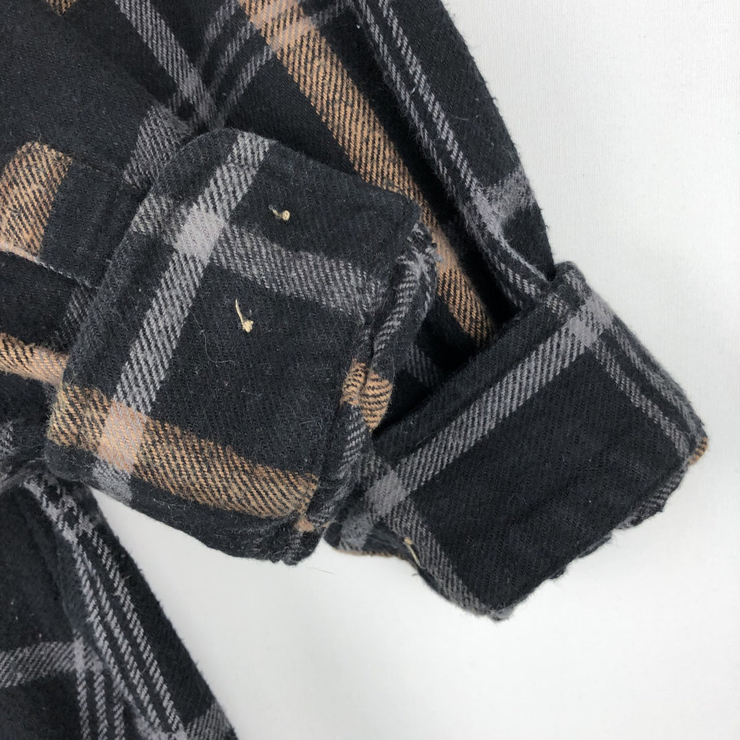 Moose Creek Check Pattern Long Sleeve Heavy Flannel Check Shirt, Men's XL (approx.) cotton black type Vintage Second Hand