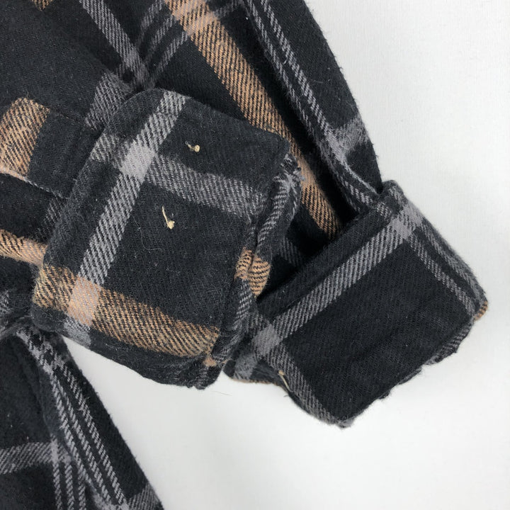 Moose Creek Check Pattern Long Sleeve Heavy Flannel Check Shirt, Men's XL (approx.) cotton black type Vintage Second Hand