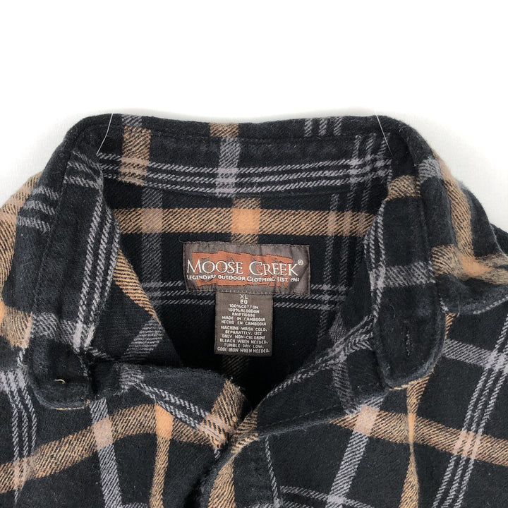Moose Creek Check Pattern Long Sleeve Heavy Flannel Check Shirt, Men's XL (approx.) cotton black type Vintage Second Hand