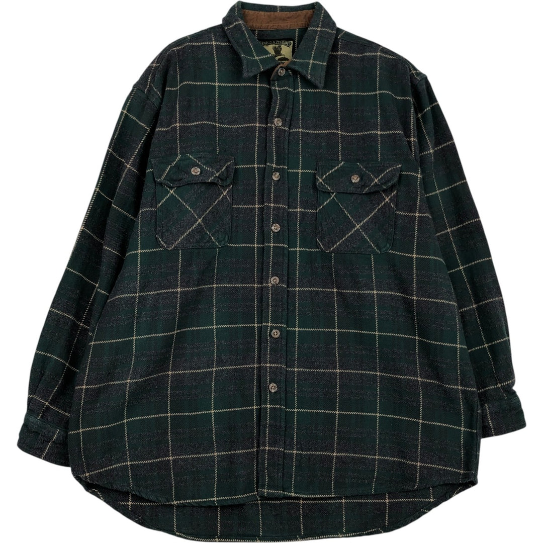 FIELDandSTREAM Long-Sleeve Heavy Flannel Check Shirt, Men's Size XL (approx.) cotton green type Vintage Second Hand