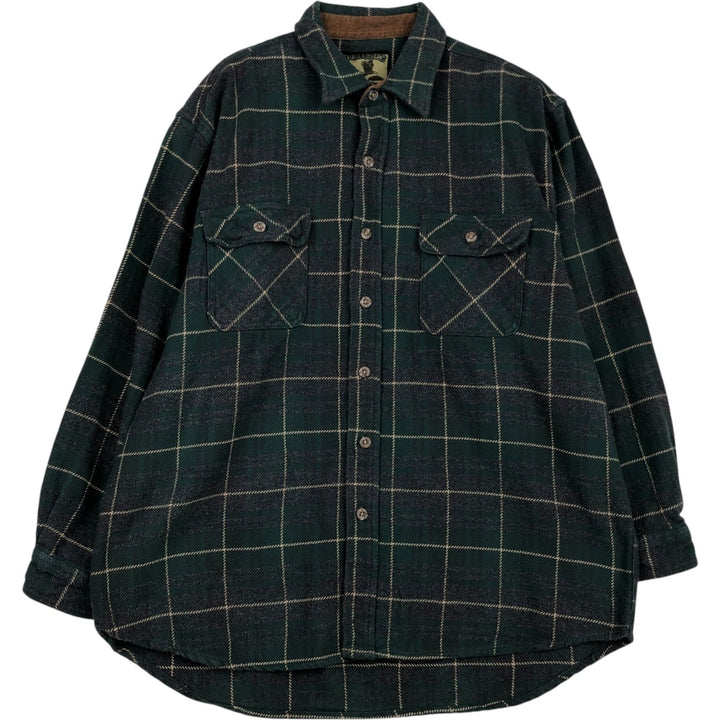 FIELDandSTREAM Long-Sleeve Heavy Flannel Check Shirt, Men's Size XL (approx.) cotton green type Vintage Second Hand