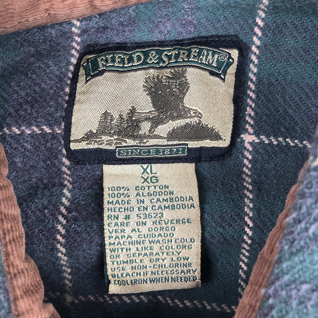 FIELDandSTREAM Long-Sleeve Heavy Flannel Check Shirt, Men's Size XL (approx.) cotton green type Vintage Second Hand