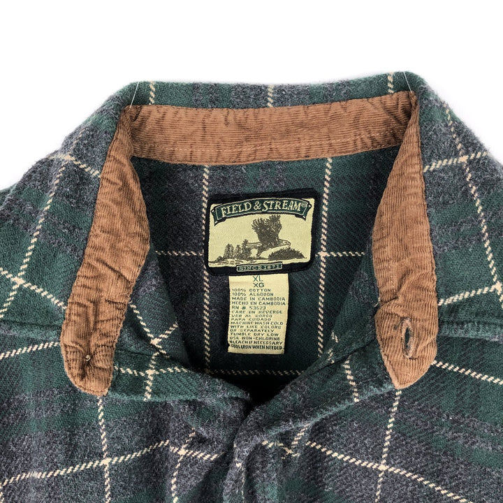 FIELDandSTREAM Long-Sleeve Heavy Flannel Check Shirt, Men's Size XL (approx.) cotton green type Vintage Second Hand