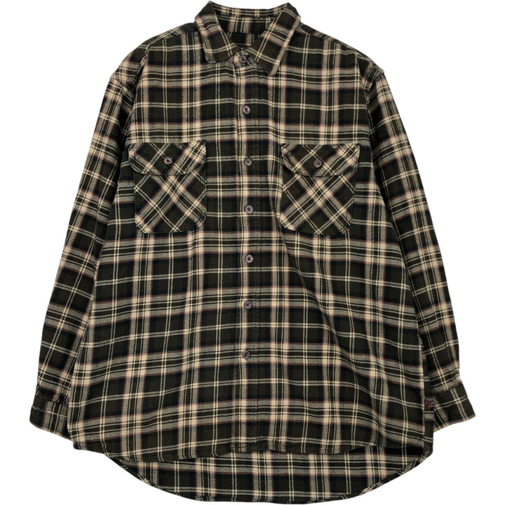 MOOSE CREEK Check Pattern Long-Sleeve Flannel Check Shirt, Men's Size L (approx.) cotton brown type Vintage Second Hand