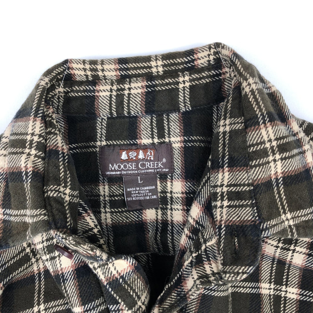 MOOSE CREEK Check Pattern Long-Sleeve Flannel Check Shirt, Men's Size L (approx.) cotton brown type Vintage Second Hand