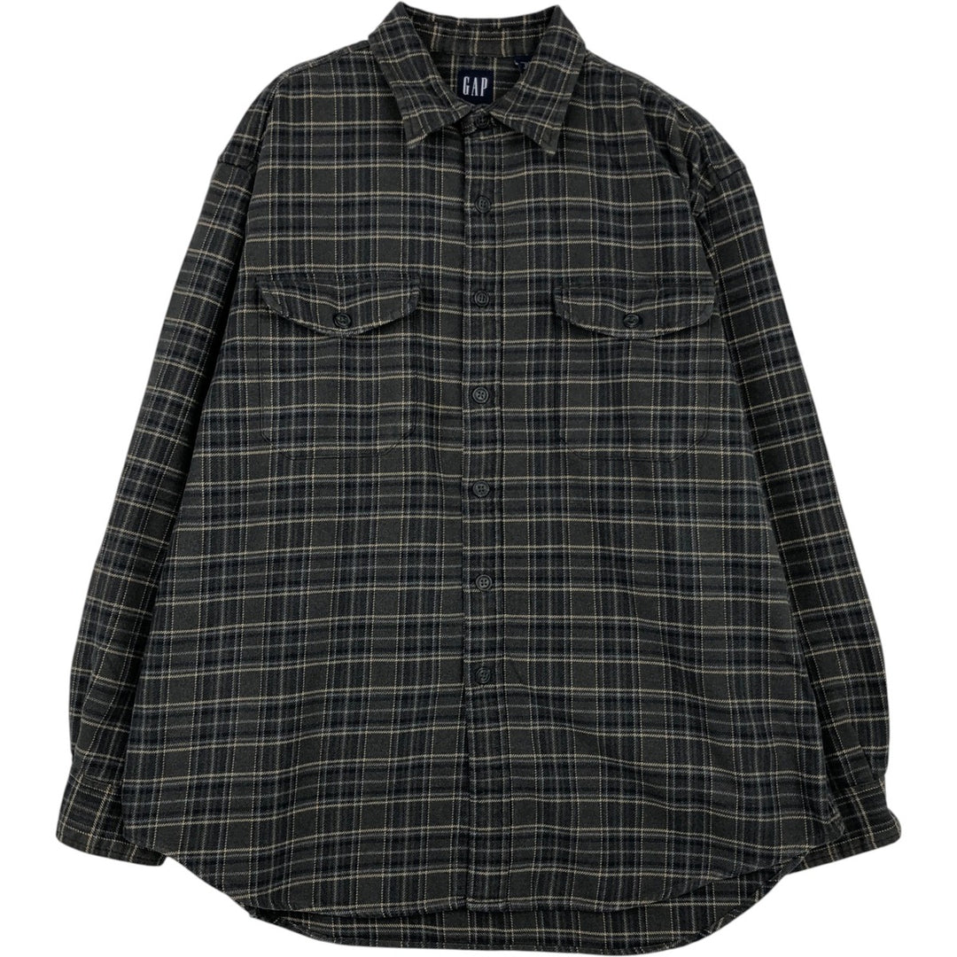 90'S GAP Vintage Long Sleeve Flannel Check Shirt, Men's Size L cotton Charcoal Vintage Second Hand