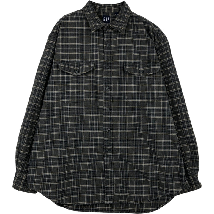 90'S GAP Vintage Long Sleeve Flannel Check Shirt, Men's Size L cotton Charcoal Vintage Second Hand