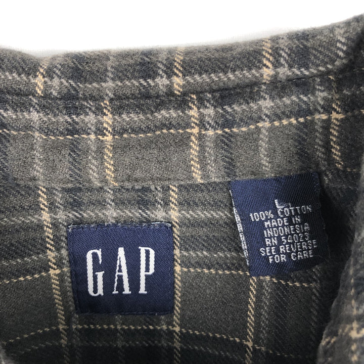 90'S GAP Vintage Long Sleeve Flannel Check Shirt, Men's Size L cotton Charcoal Vintage Second Hand