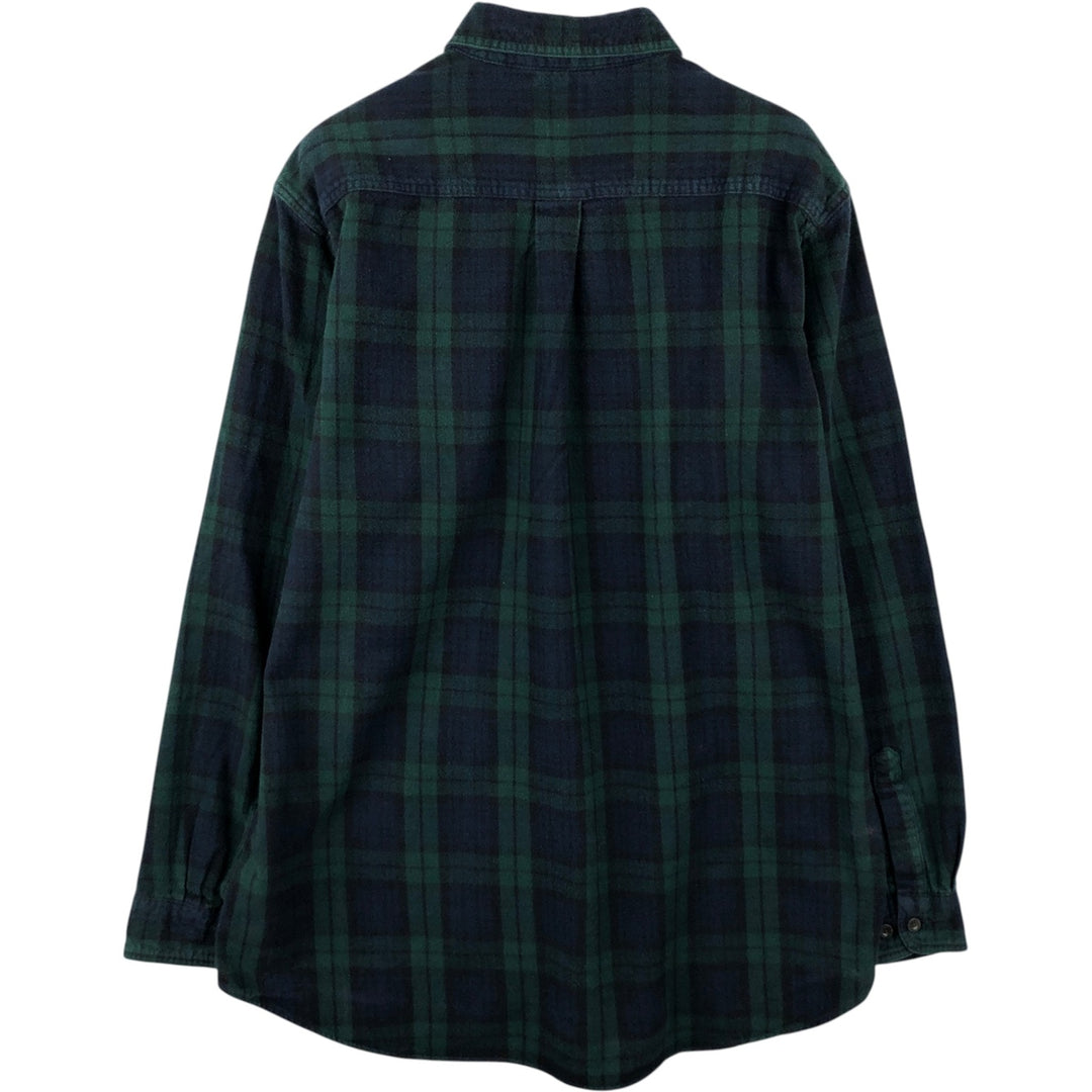 L.L.Bean Traditional Fit Blackwatch Check Long-Sleeve Button-Down Flannel Check Shirt, Men's Size L (approx.) cotton Green type dark green Vintage Second Hand