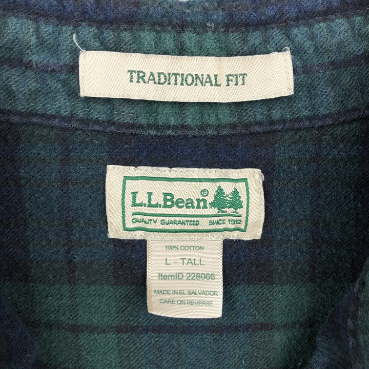 L.L.Bean Traditional Fit Blackwatch Check Long-Sleeve Button-Down Flannel Check Shirt, Men's Size L (approx.) cotton Green type dark green Vintage Second Hand
