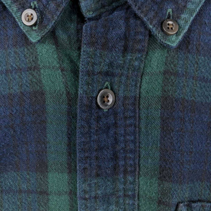 L.L.Bean Traditional Fit Blackwatch Check Long-Sleeve Button-Down Flannel Check Shirt, Men's Size L (approx.) cotton Green type dark green Vintage Second Hand