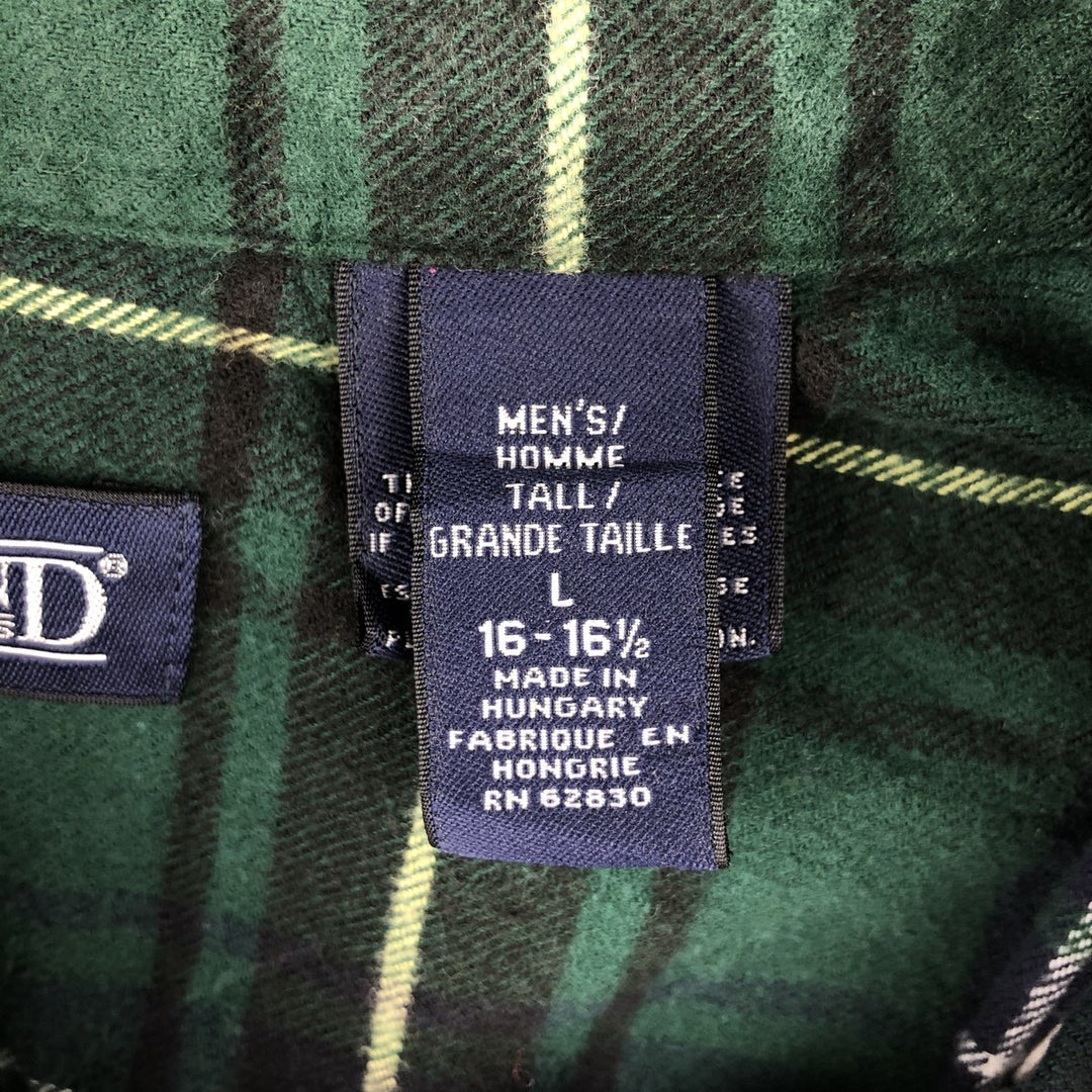Lands' End Long-Sleeve Button-Down Flannel Check Shirt, Men's Size L (approx.) cotton green type Vintage Second Hand
