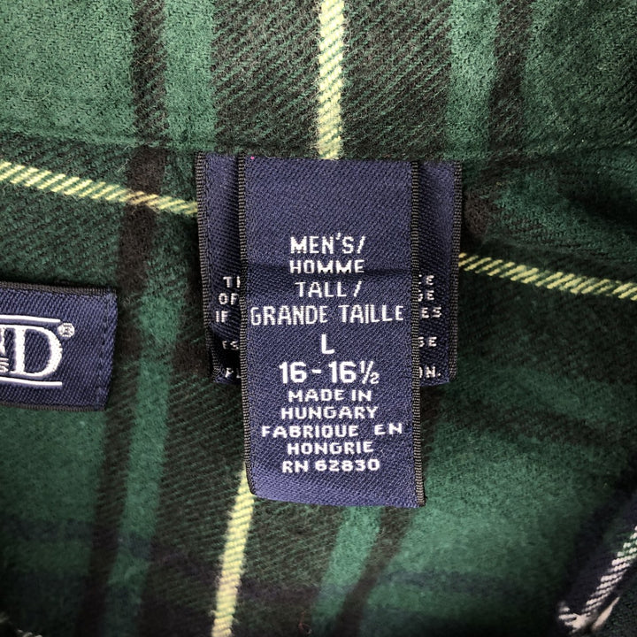 Lands' End Long-Sleeve Button-Down Flannel Check Shirt, Men's Size L (approx.) cotton green type Vintage Second Hand