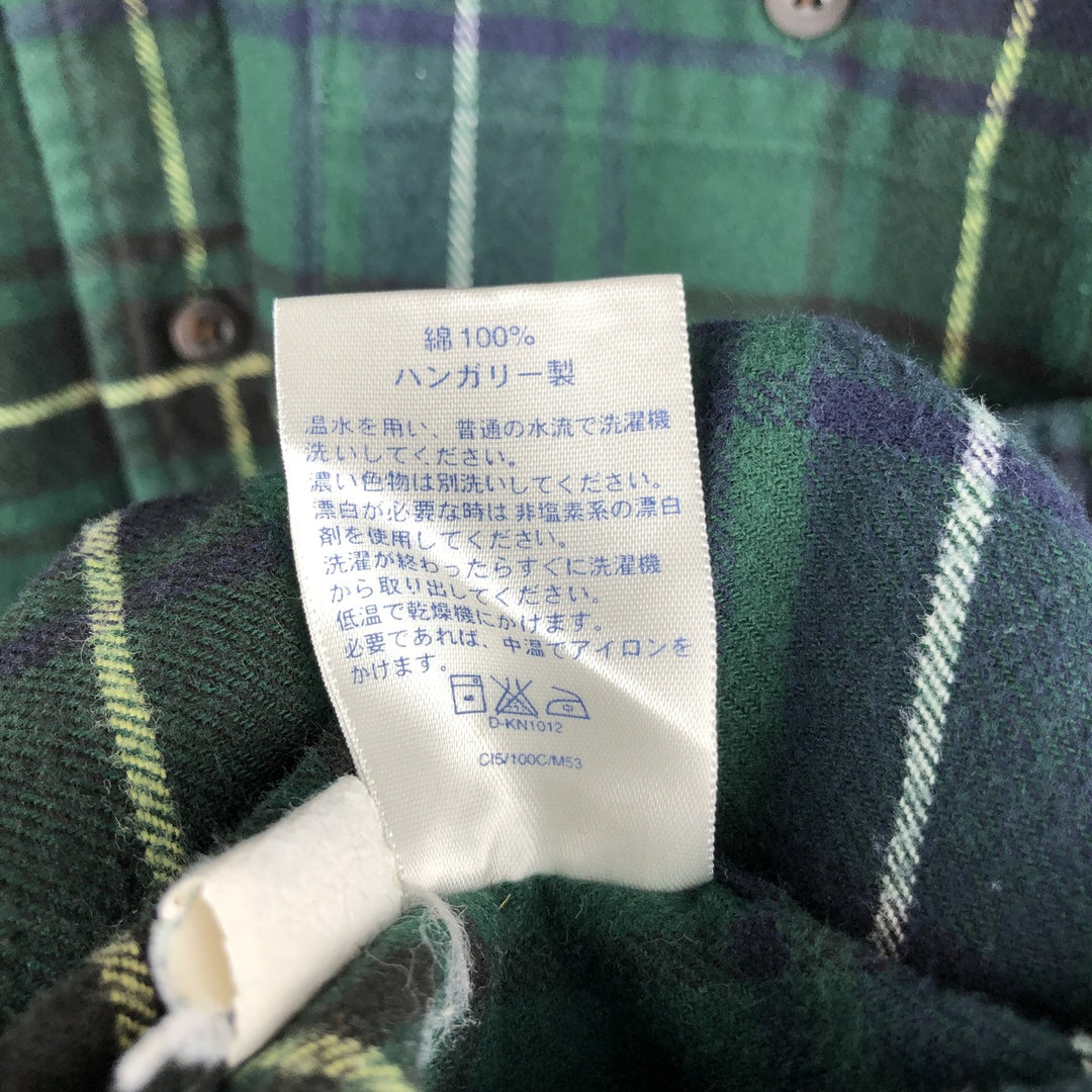 Lands' End Long-Sleeve Button-Down Flannel Check Shirt, Men's Size L (approx.) cotton green type Vintage Second Hand