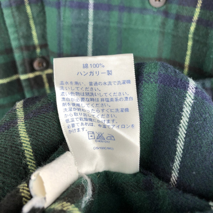Lands' End Long-Sleeve Button-Down Flannel Check Shirt, Men's Size L (approx.) cotton green type Vintage Second Hand
