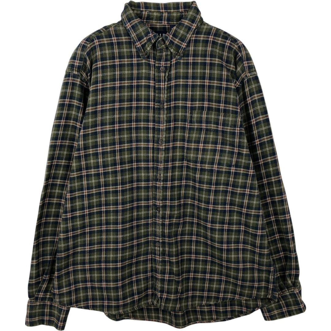 90'S GAP Vintage Long Sleeve Button-Down Flannel Check Shirt, Men's Size L cotton Khaki type Vintage Second Hand