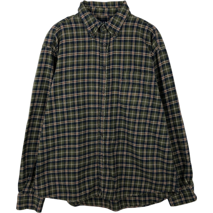 90'S GAP Vintage Long Sleeve Button-Down Flannel Check Shirt, Men's Size L cotton Khaki type Vintage Second Hand