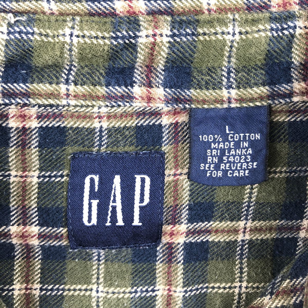 90'S GAP Vintage Long Sleeve Button-Down Flannel Check Shirt, Men's Size L cotton Khaki type Vintage Second Hand