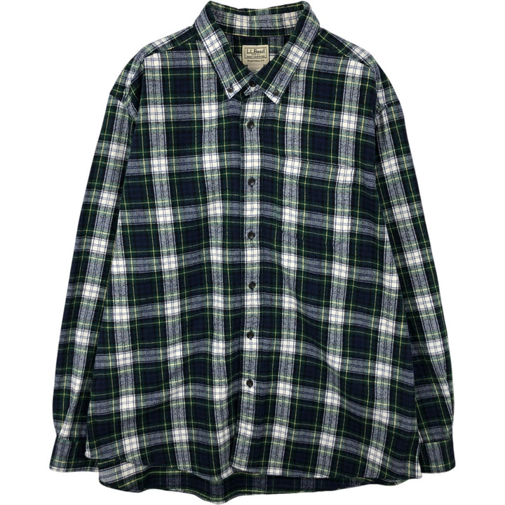 90s-00'S L.L.Bean Traditional Fit Long-Sleeve Button-Down Flannel Check Shirt, Men's Size XL (Equivalent), Vintage cotton Green type dark green Vintage Second Hand