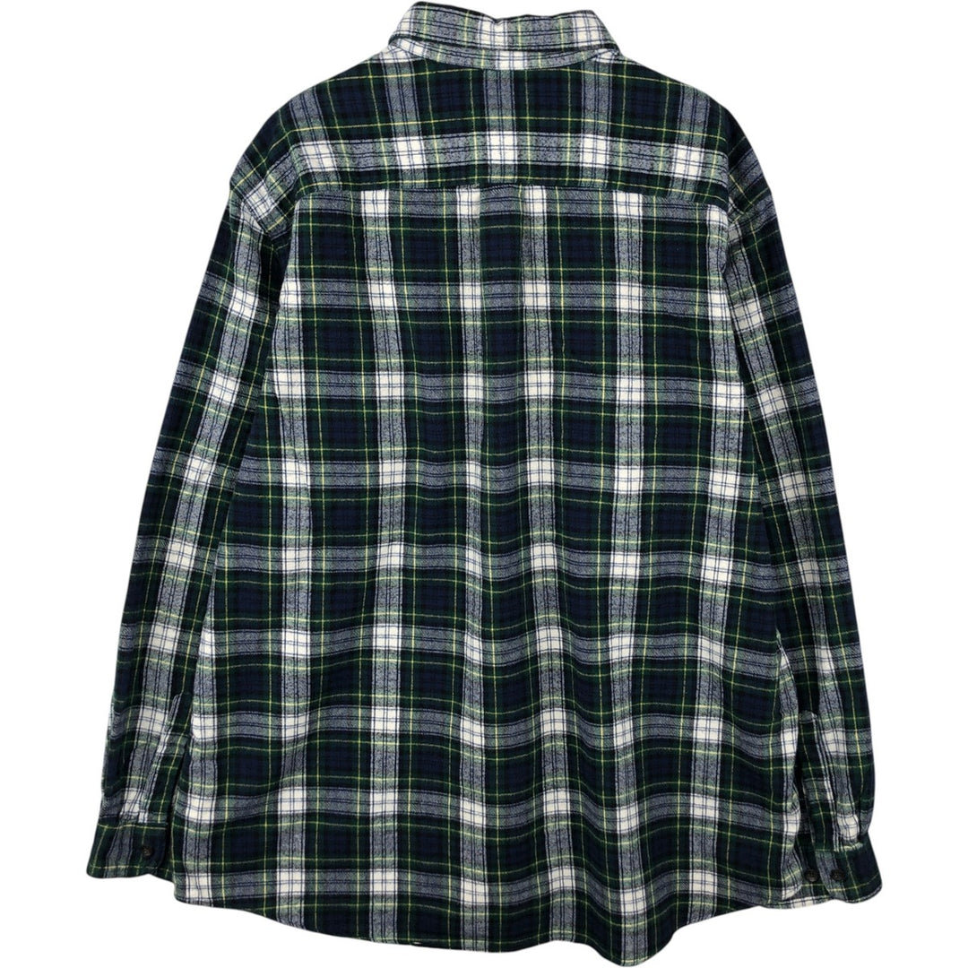 90s-00'S L.L.Bean Traditional Fit Long-Sleeve Button-Down Flannel Check Shirt, Men's Size XL (Equivalent), Vintage cotton Green type dark green Vintage Second Hand