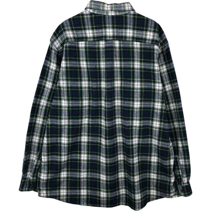 90s-00'S L.L.Bean Traditional Fit Long-Sleeve Button-Down Flannel Check Shirt, Men's Size XL (Equivalent), Vintage cotton Green type dark green Vintage Second Hand