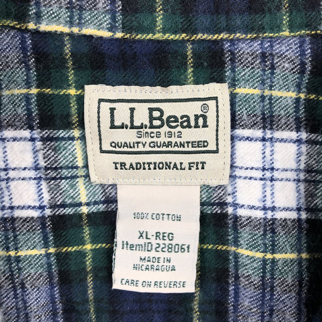90s-00'S L.L.Bean Traditional Fit Long-Sleeve Button-Down Flannel Check Shirt, Men's Size XL (Equivalent), Vintage cotton Green type dark green Vintage Second Hand