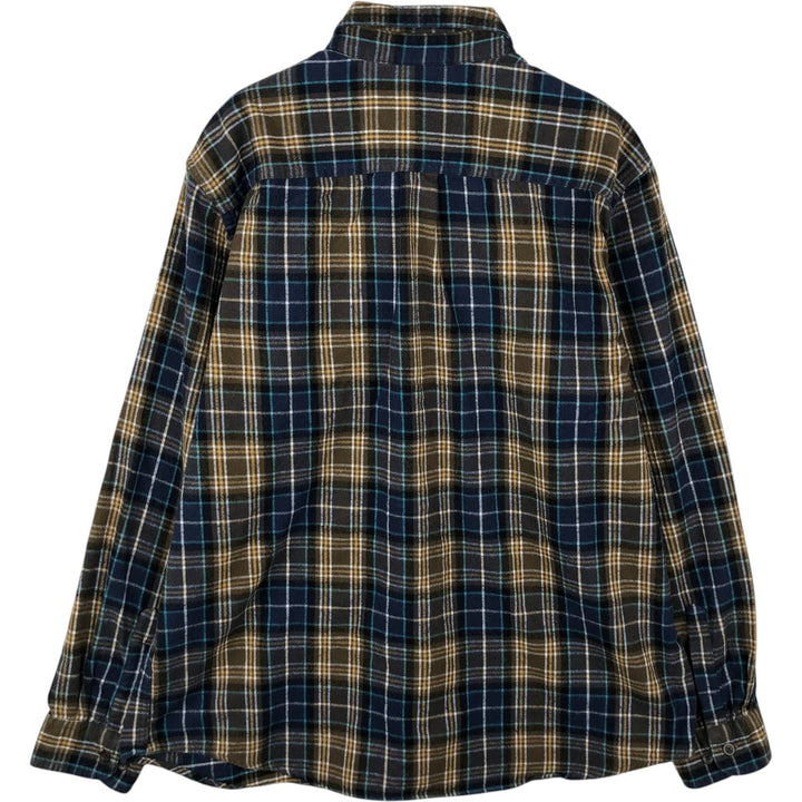 LLBean Traditional Fit Long Sleeve Button-Down Flannel Check Shirt, Men's Size L cotton navy blue type Vintage Second Hand