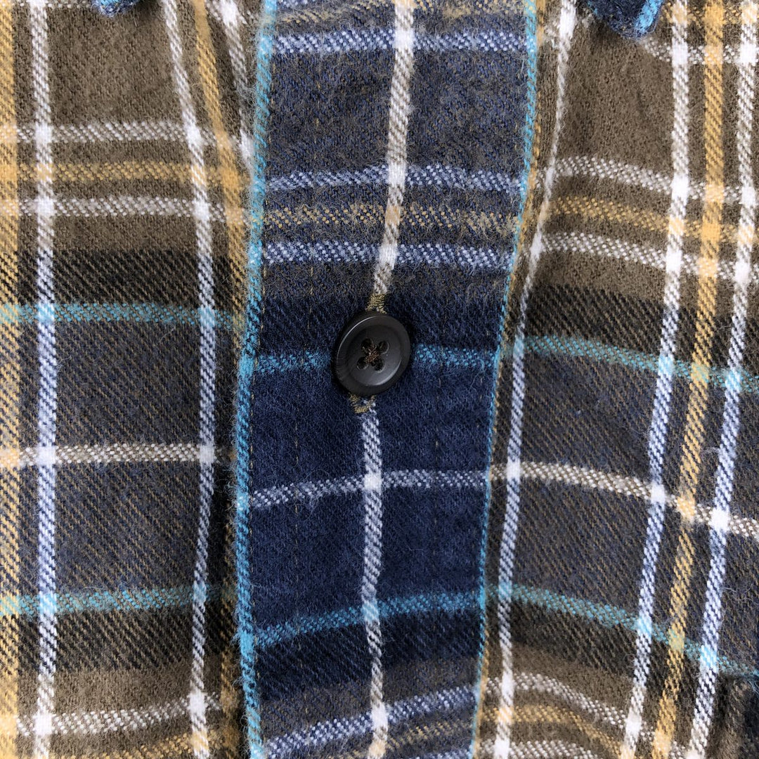 LLBean Traditional Fit Long Sleeve Button-Down Flannel Check Shirt, Men's Size L cotton navy blue type Vintage Second Hand