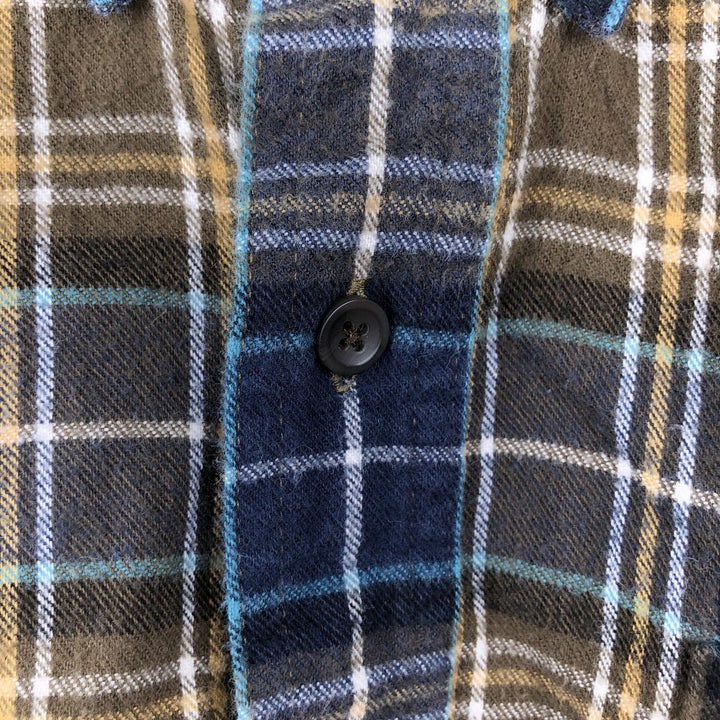 LLBean Traditional Fit Long Sleeve Button-Down Flannel Check Shirt, Men's Size L cotton navy blue type Vintage Second Hand