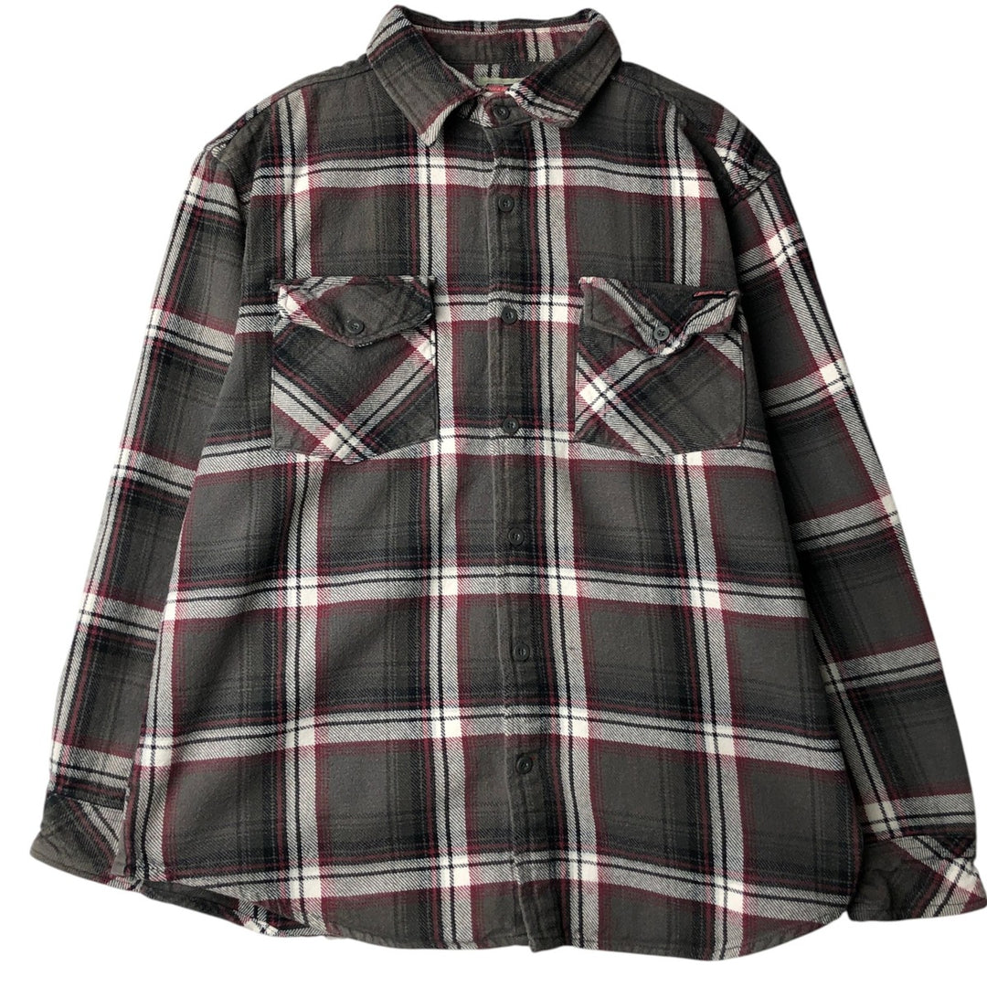 Dickies Long Sleeve Heavy Flannel Check Shirt, Men's Size L cotton gray type Vintage Second Hand