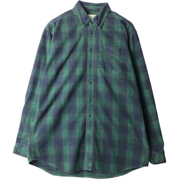 LLBean Long Sleeve Button Down Flannel Check Shirt, Men's Size L cotton green type Vintage Second Hand