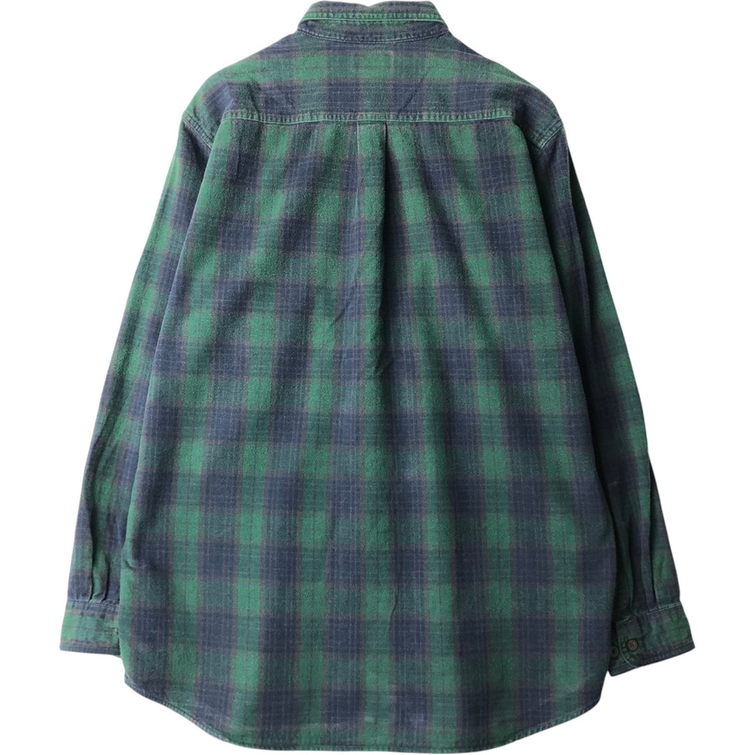LLBean Long Sleeve Button Down Flannel Check Shirt, Men's Size L cotton green type Vintage Second Hand