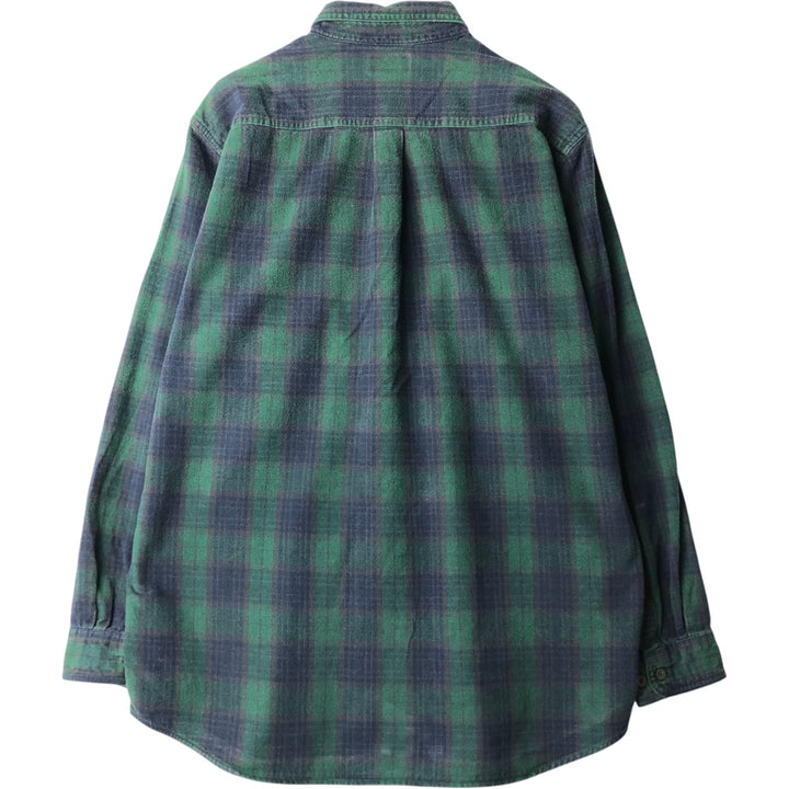 LLBean Long Sleeve Button Down Flannel Check Shirt, Men's Size L cotton green type Vintage Second Hand