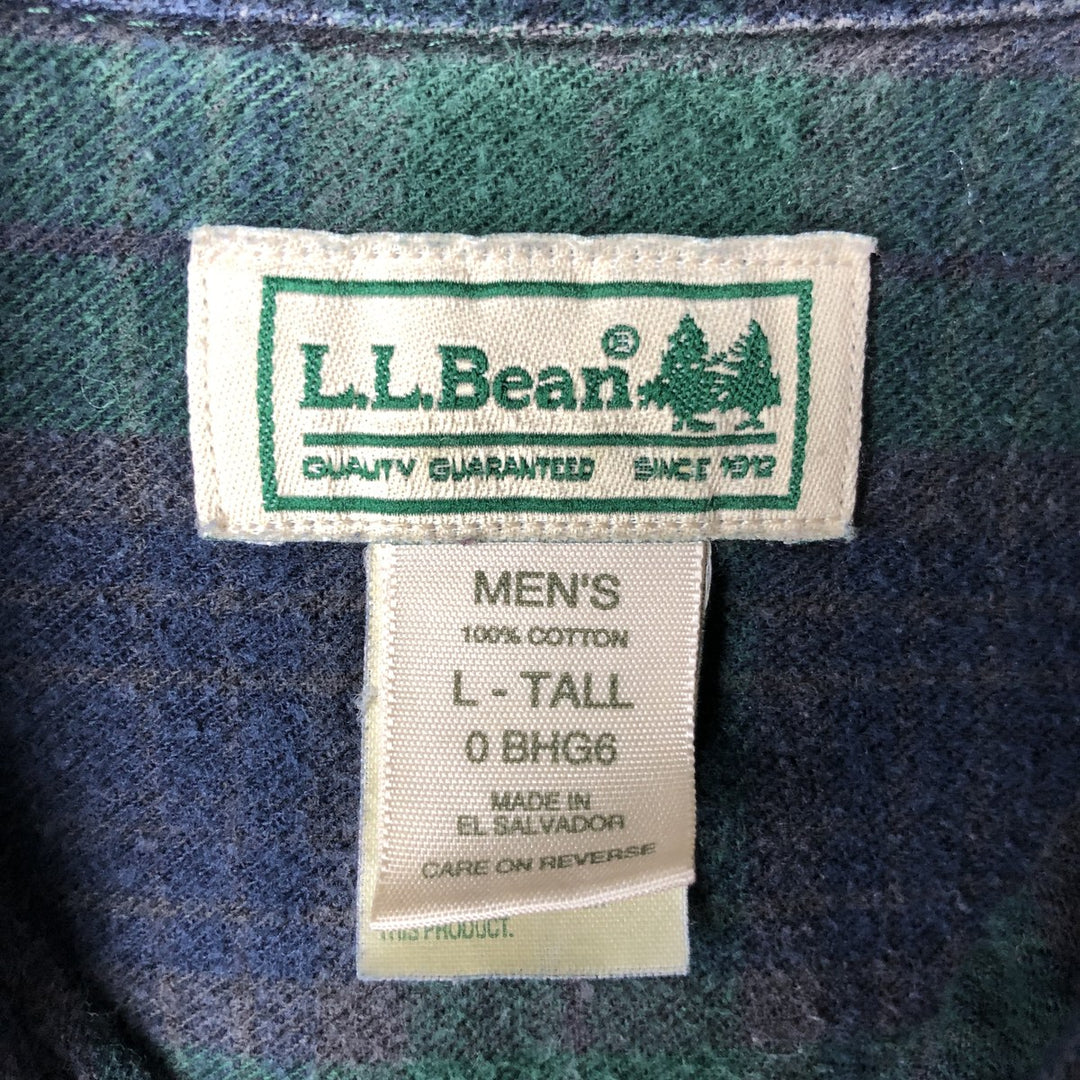 LLBean Long Sleeve Button Down Flannel Check Shirt, Men's Size L cotton green type Vintage Second Hand