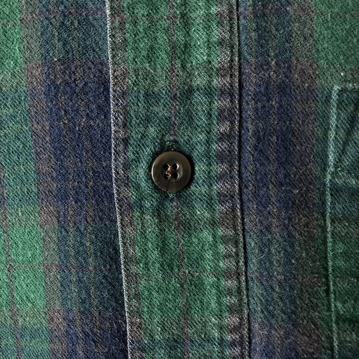 LLBean Long Sleeve Button Down Flannel Check Shirt, Men's Size L cotton green type Vintage Second Hand