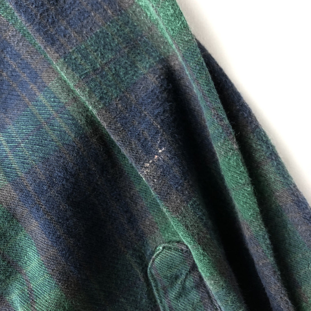 LLBean Long Sleeve Button Down Flannel Check Shirt, Men's Size L cotton green type Vintage Second Hand