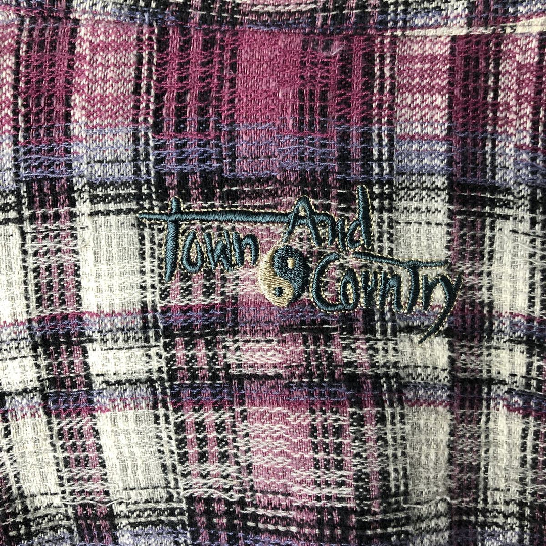 Town & Country Long-Sleeve Flannel Check Shirt, Men's Size XL (approx.) cotton Purple type red-purple Vintage Second Hand