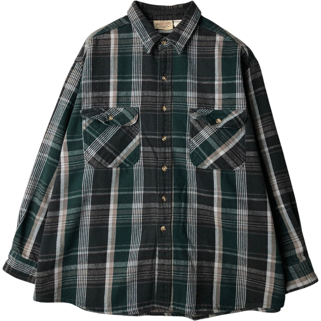 M.FINE&SONS Long-Sleeve Flannel Check Shirt, Men's XXL Equivalent cotton green type Vintage Second Hand