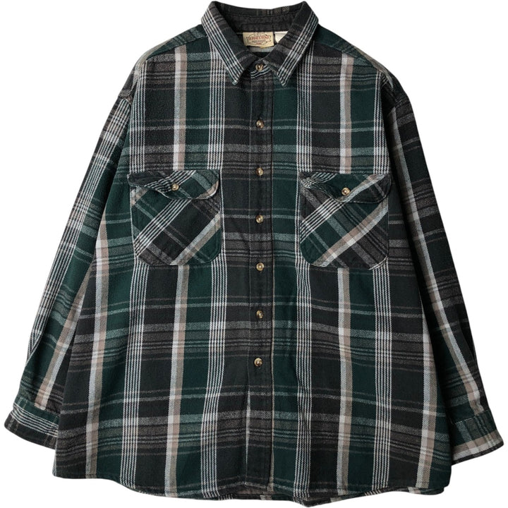 M.FINE&SONS Long-Sleeve Flannel Check Shirt, Men's XXL Equivalent cotton green type Vintage Second Hand