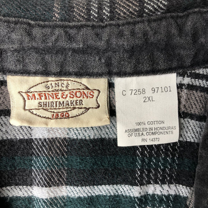 M.FINE&SONS Long-Sleeve Flannel Check Shirt, Men's XXL Equivalent cotton green type Vintage Second Hand