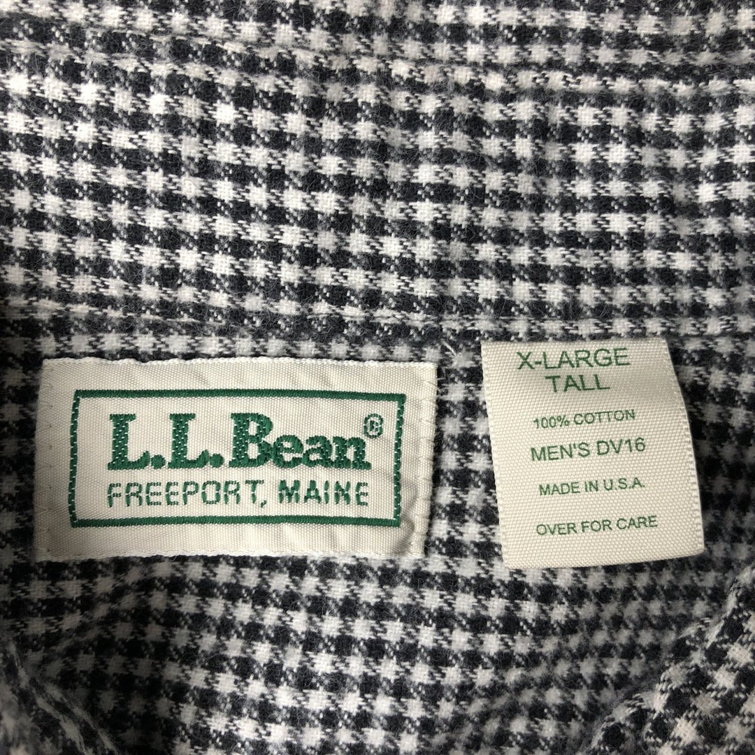 LLBean Long-Sleeve Button-Down Flannel Check Shirt, Made in USA, Men's Size XL (approx.) cotton white type Vintage Second Hand