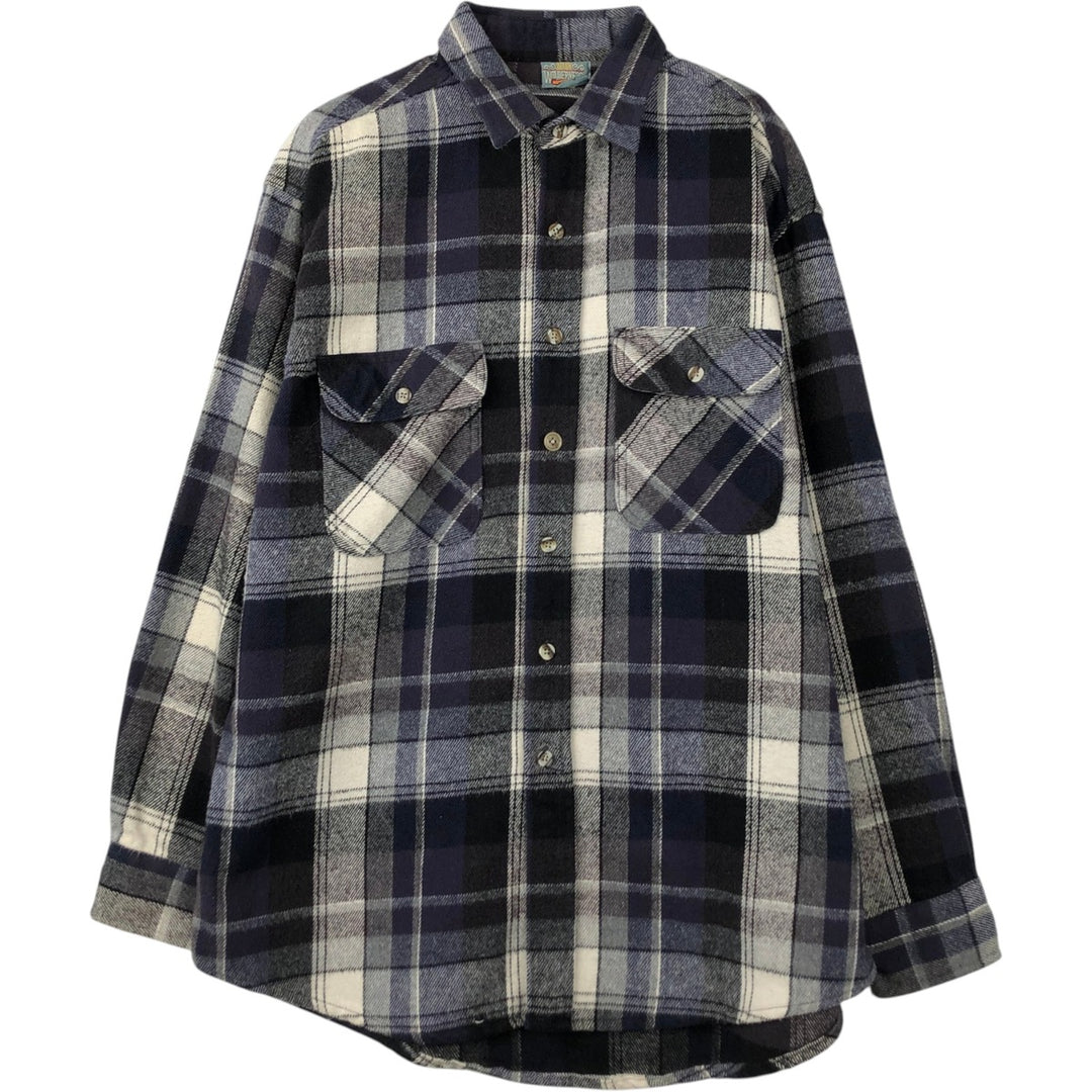 Ozark Wilderness Outfiters Long-Sleeve Flannel Check Shirt, Men's Size L (approx.) unclear gray type Vintage Second Hand